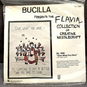 Vintage Bucilla Flavia Needlepoint Kit GIVE WHAT YOU HAVE 21x27 No. 1698 NEW DS